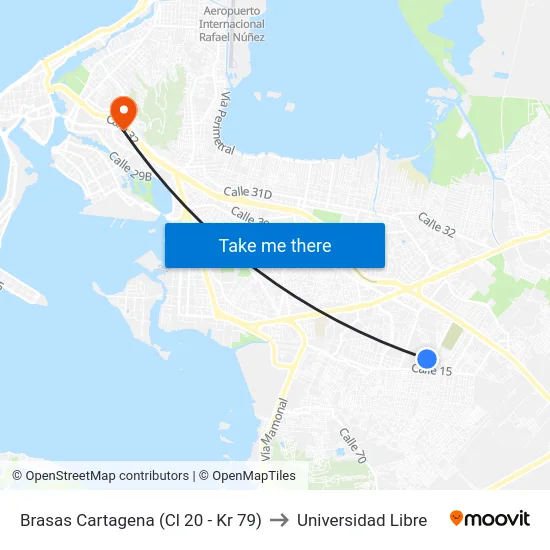 Brasas Cartagena (Cl 20 - Kr 79) to Universidad Libre map