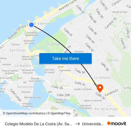 Colegio Modelo De La Costa (Av. Santander - Cl 42) to Universidad Libre map