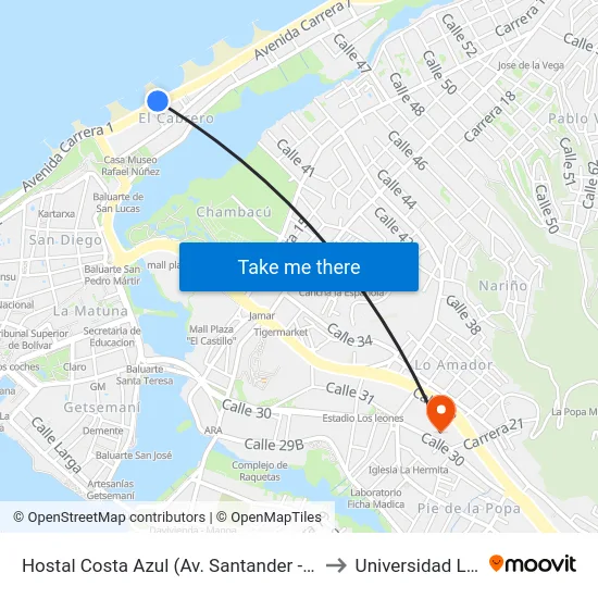 Hostal Costa Azul (Av. Santander - Cl 42) to Universidad Libre map
