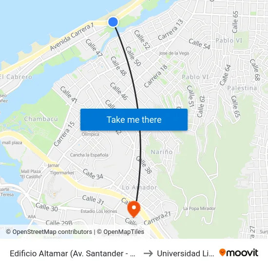 Edificio Altamar (Av. Santander - Cl 50) to Universidad Libre map