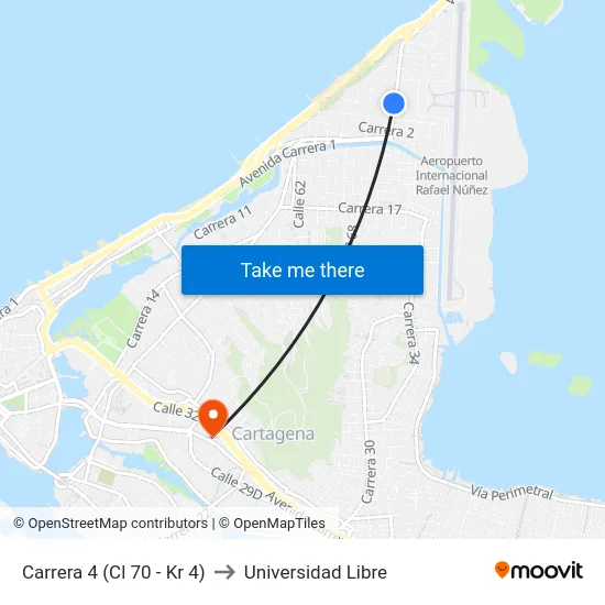 Carrera 4 (Cl 70 - Kr 4) to Universidad Libre map