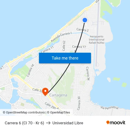 Carrera 6 (Cl 70 - Kr 6) to Universidad Libre map