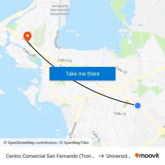 Centro Comercial San Fernando (Troncal Del Caribe - Kr 82) to Universidad Libre map