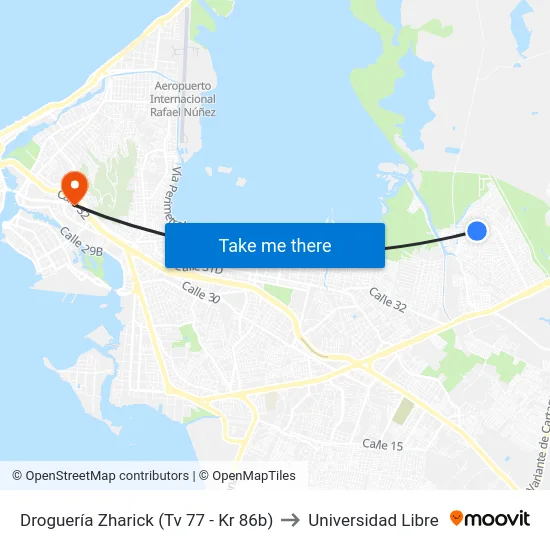 Droguería Zharick (Tv 77 - Kr 86b) to Universidad Libre map