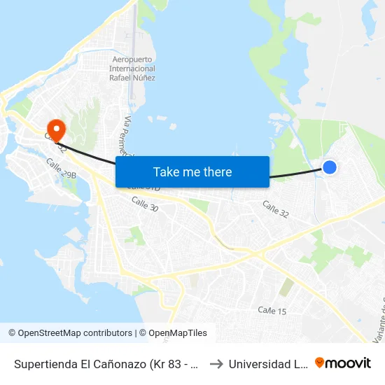 Supertienda El Cañonazo (Kr 83 - Tv 70c) to Universidad Libre map