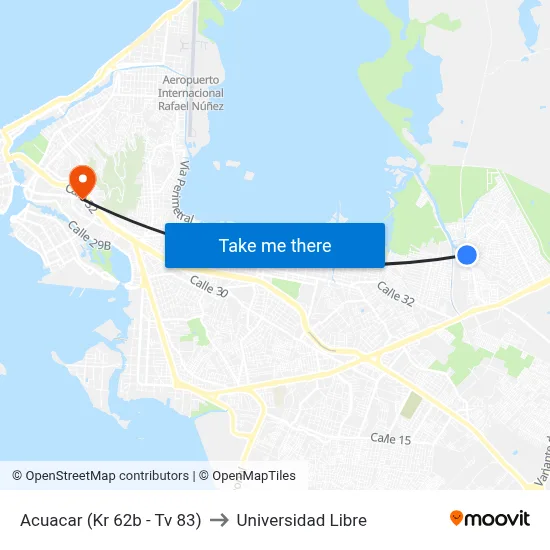 Acuacar (Kr 62b - Tv 83) to Universidad Libre map