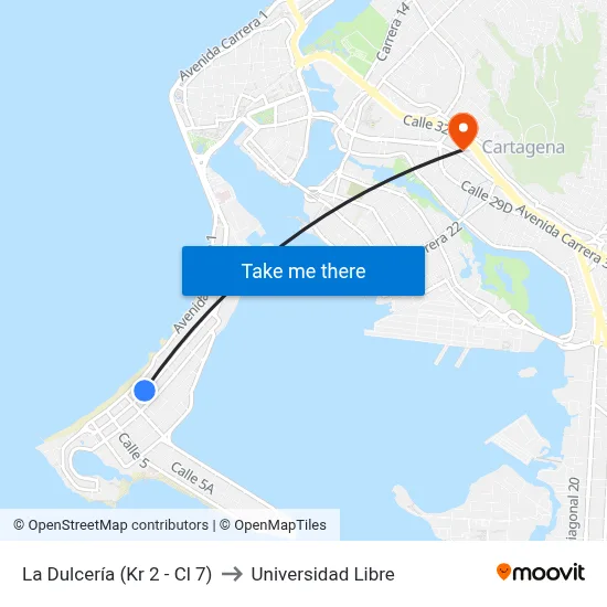 La Dulcería (Kr 2 - Cl 7) to Universidad Libre map
