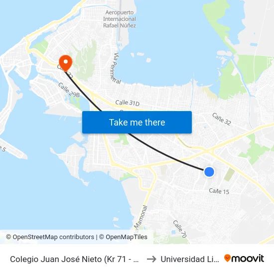 Colegio Juan José Nieto (Kr 71 - Cl 25) to Universidad Libre map