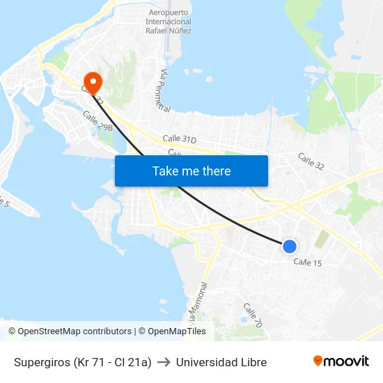 Supergiros (Kr 71 - Cl 21a) to Universidad Libre map