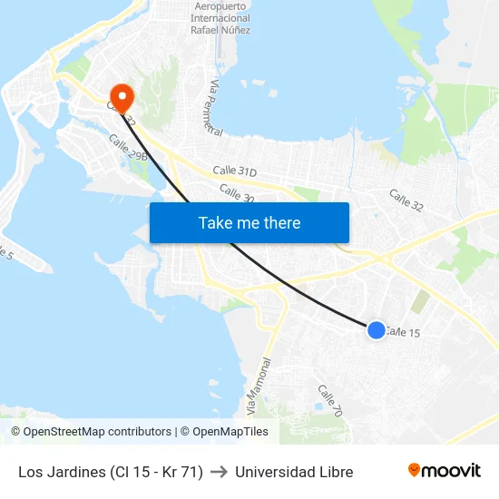 Los Jardines (Cl 15 - Kr 71) to Universidad Libre map