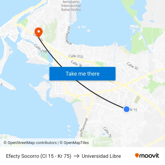Efecty Socorro (Cl 15 - Kr 75) to Universidad Libre map