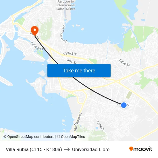 Villa Rubia (Cl 15 - Kr 80a) to Universidad Libre map