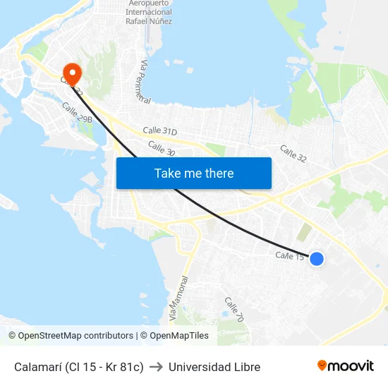 Calamarí (Cl 15 - Kr 81c) to Universidad Libre map