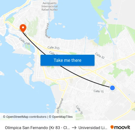 Olímpica San Fernando (Kr 83 - Cl 25) to Universidad Libre map