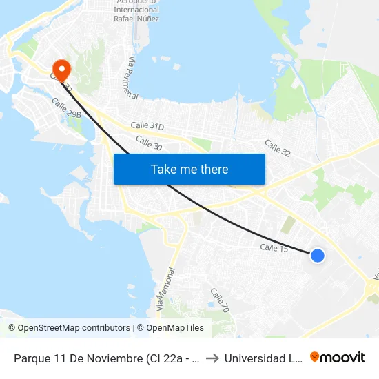 Parque 11 De Noviembre (Cl 22a - Kr 84) to Universidad Libre map