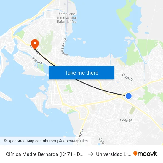 Clínica Madre Bernarda (Kr 71 - Dg 31d) to Universidad Libre map