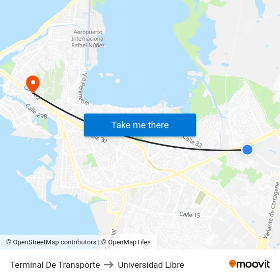 Terminal De Transporte to Universidad Libre map
