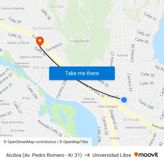 Alcibia (Av. Pedro Romero - Kr 31) to Universidad Libre map