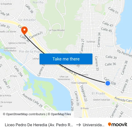 Liceo Pedro De Heredia (Av. Pedro Romero - Kr 35a) to Universidad Libre map