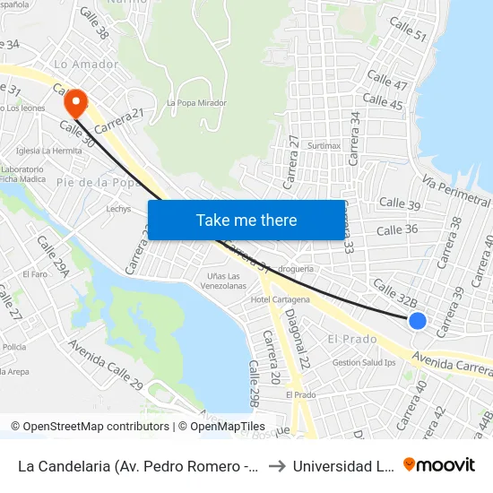 La Candelaria (Av. Pedro Romero - Kr 38) to Universidad Libre map