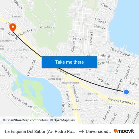 La Esquina Del Sabor (Av. Pedro Romero - Kr 41) to Universidad Libre map