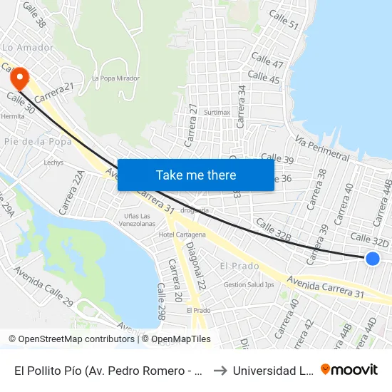 El Pollito Pío (Av. Pedro Romero - Kr 44b) to Universidad Libre map