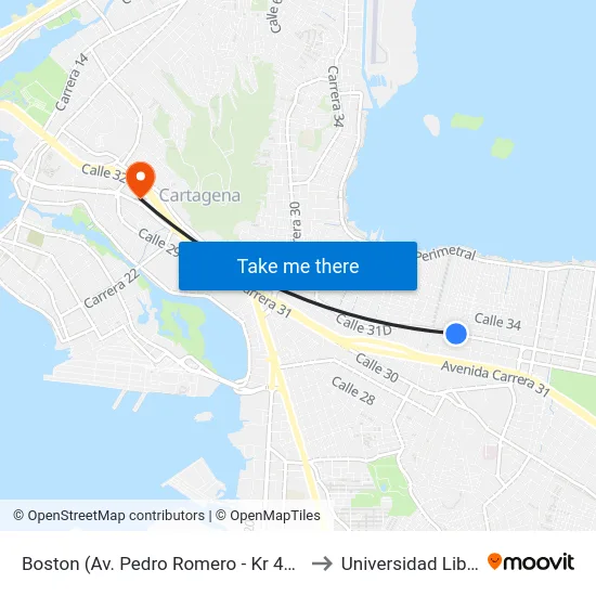 Boston (Av. Pedro Romero - Kr 48a) to Universidad Libre map