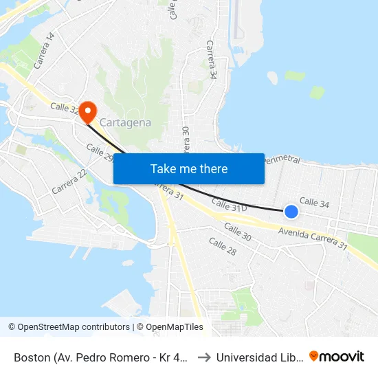 Boston (Av. Pedro Romero - Kr 48a) to Universidad Libre map