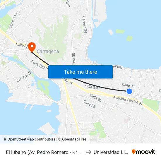 El Líbano (Av. Pedro Romero - Kr 49b) to Universidad Libre map