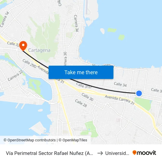 Vía Perimetral Sector Rafael Nuñez (Av. Pedro Romero - Kr 53) to Universidad Libre map