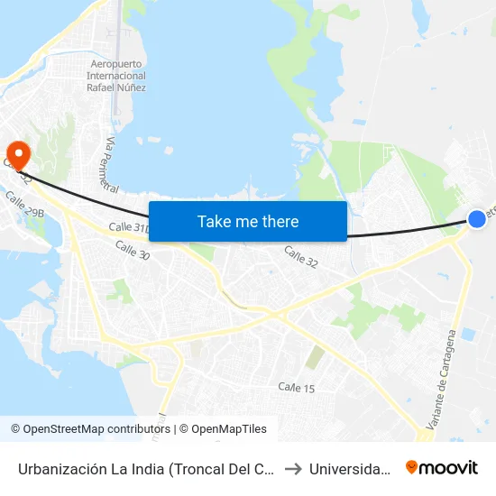 Urbanización La India (Troncal Del Caribe - Kr 106) to Universidad Libre map