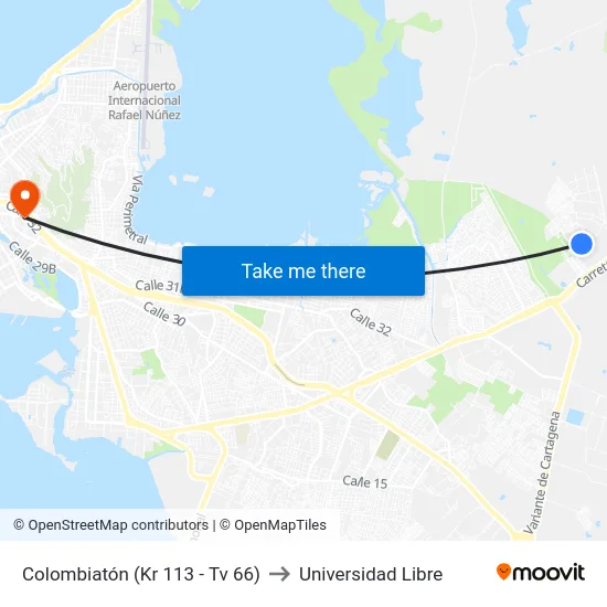 Colombiatón (Kr 113 - Tv 66) to Universidad Libre map