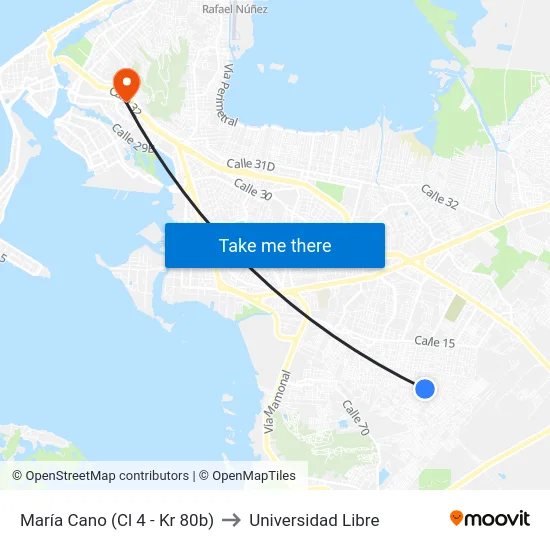 María Cano (Cl 4 - Kr 80b) to Universidad Libre map