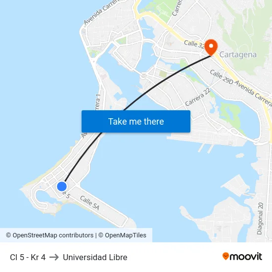 Cl 5 - Kr 4 to Universidad Libre map