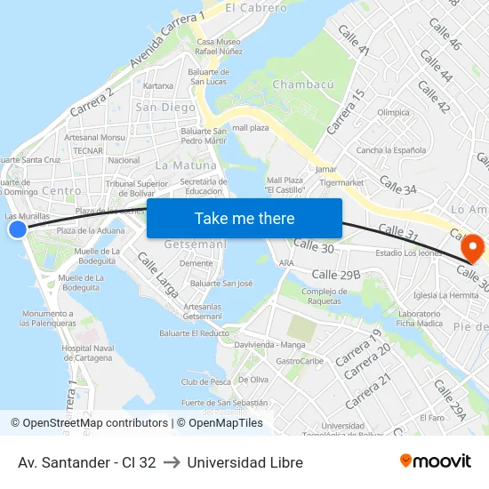Av. Santander - Cl 32 to Universidad Libre map