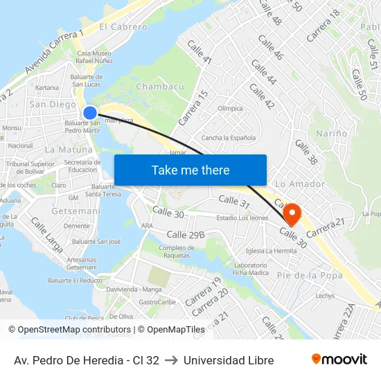 Av. Pedro De Heredia - Cl 32 to Universidad Libre map