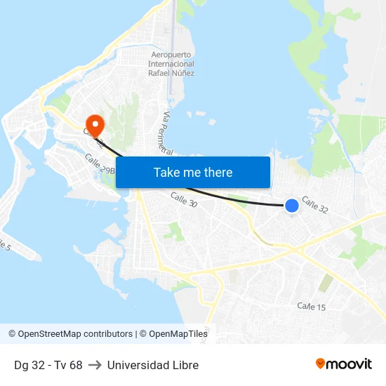 Dg 32 - Tv 68 to Universidad Libre map