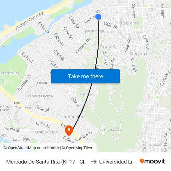 Mercado De Santa Rita (Kr 17 - Cl 54) to Universidad Libre map