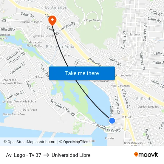 Av. Lago - Tv 37 to Universidad Libre map