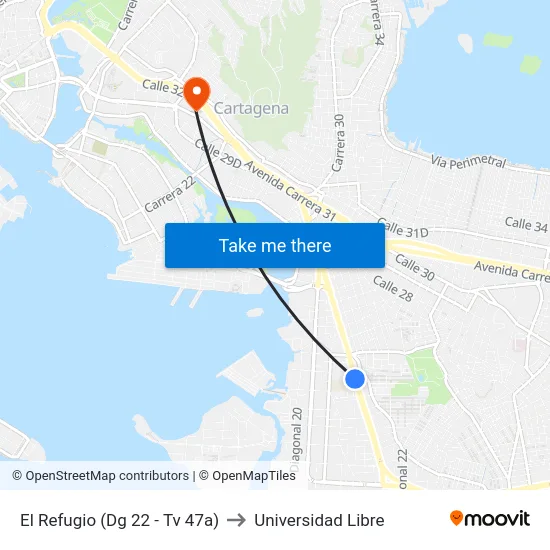 El Refugio (Dg 22 - Tv 47a) to Universidad Libre map