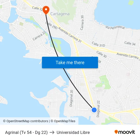 Agrinal (Tv 54 - Dg 22) to Universidad Libre map