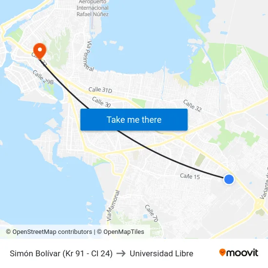 Simón Bolívar (Kr 91 - Cl 24) to Universidad Libre map