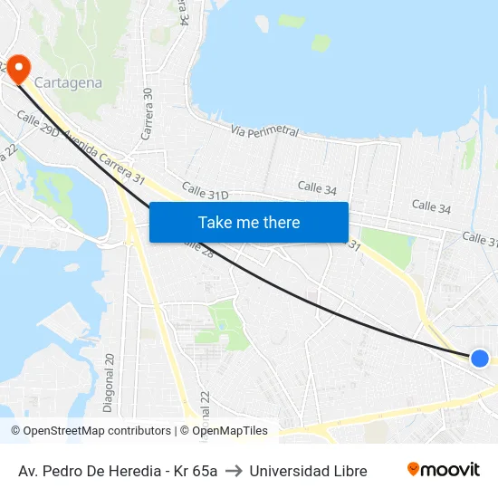 Av. Pedro De Heredia - Kr 65a to Universidad Libre map