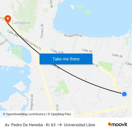 Av. Pedro De Heredia - Kr 63 to Universidad Libre map