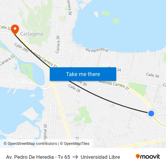 Av. Pedro De Heredia - Tv 65 to Universidad Libre map