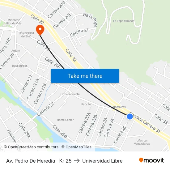 Av. Pedro De Heredia - Kr 25 to Universidad Libre map