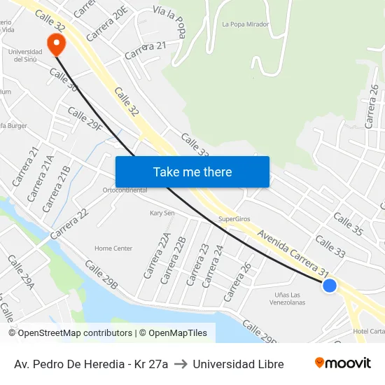 Av. Pedro De Heredia - Kr 27a to Universidad Libre map