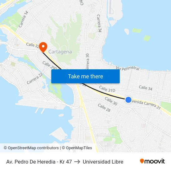 Av. Pedro De Heredia - Kr 47 to Universidad Libre map