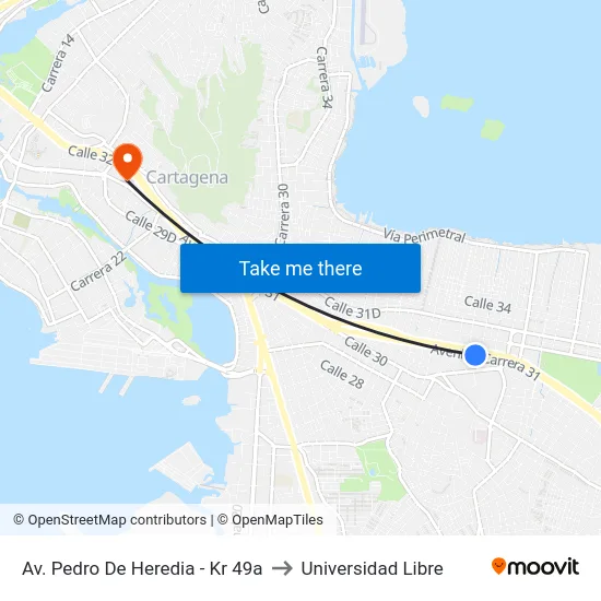 Av. Pedro De Heredia - Kr 49a to Universidad Libre map