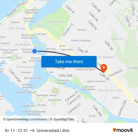 Kr 11 - Cl 31 to Universidad Libre map